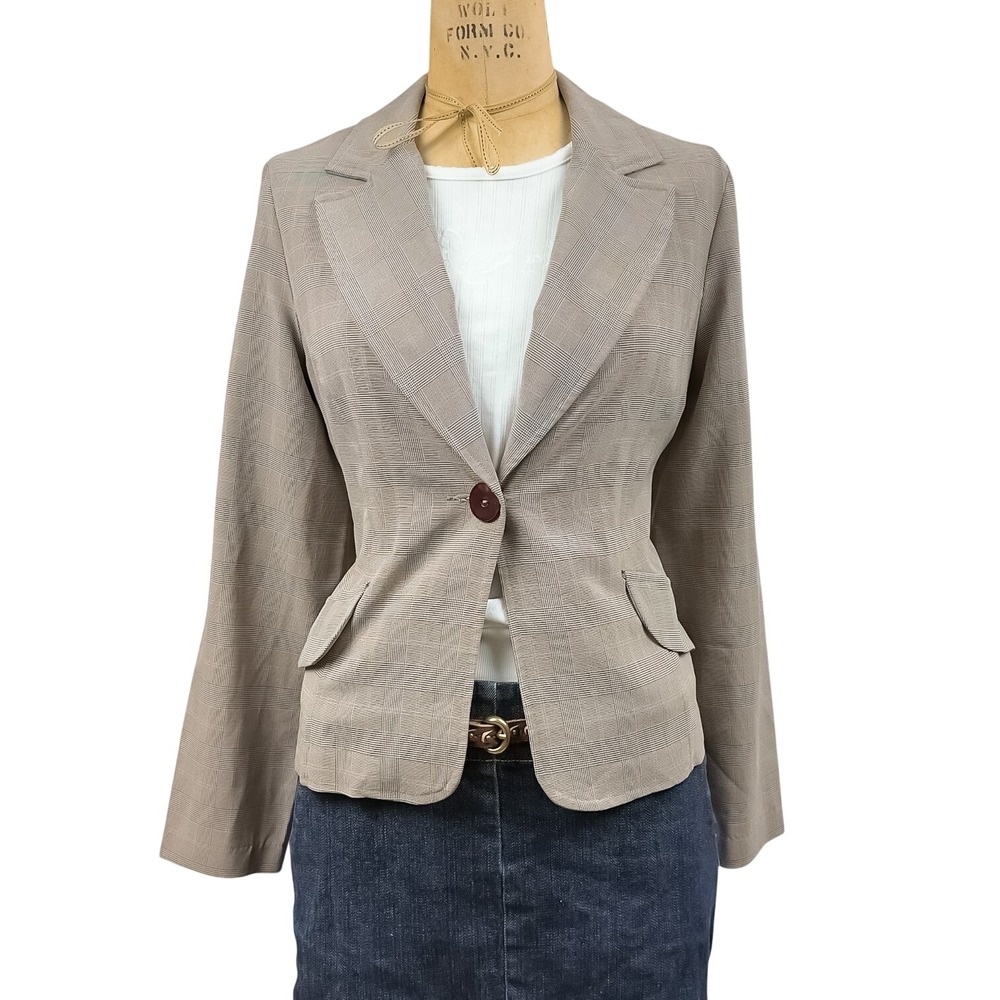 Vintage KC Spencer Tan Plaid Blazer Dark Academia Tailored Officecore Preppy L